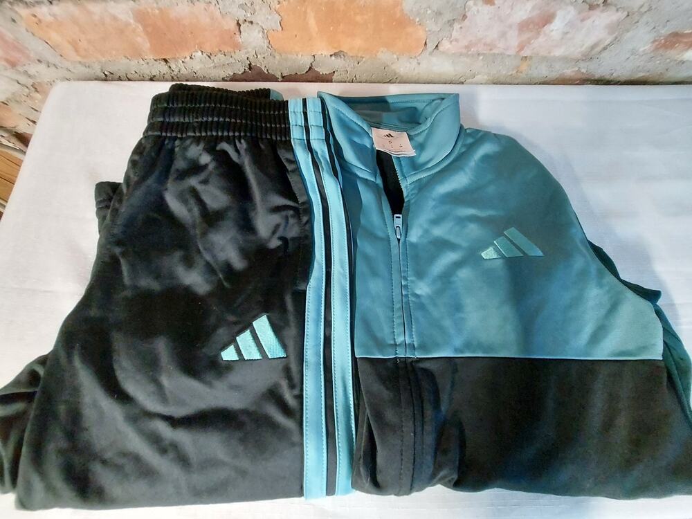 Adidas Unisex Boys Tracksuit Set S Small Teal Blue Black Full Zip Athletic